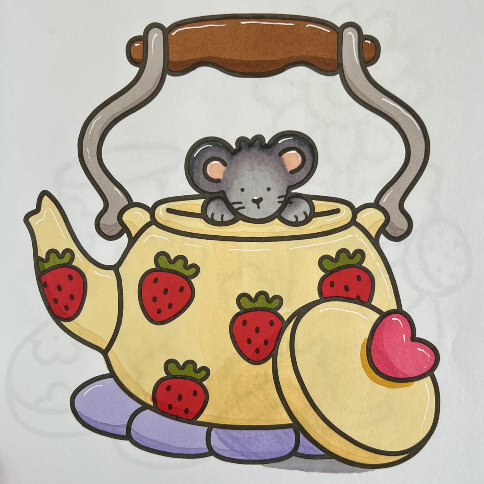 My finished coloring page: mouse & teapot
